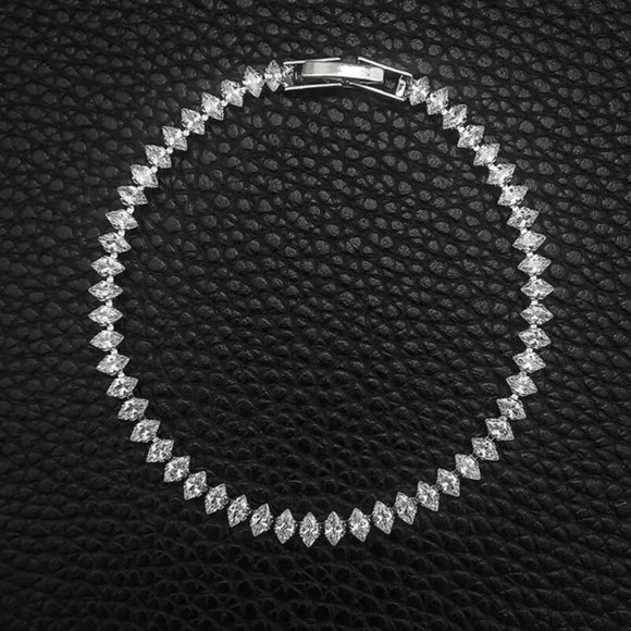 Jewelry - NEW “7 MARQUISE OVAL SQUARE CUT LUXURY S925 STERLING SILVER TENNIS BRACELET